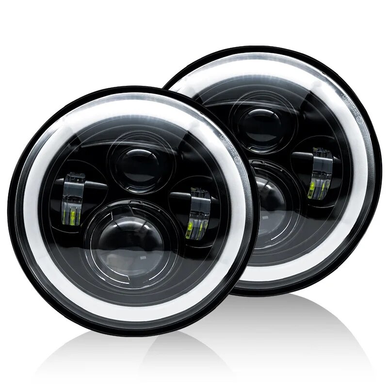ไฟหน้ารถโมโต LED 1ชิ้น7นิ้วไฟหน้ากลม H4พร้อมไฟเลี้ยวสีเหลืองสำหรับ Jeep Wrangler JK TJ ไฟหน้ารถ