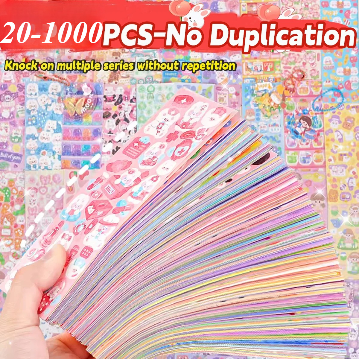 20-1000 Uds pegatinas bonitas pegatina láser de dibujos animados Kawaii sin repetición para diario chico DIY escuela estudiantes decoración papelería