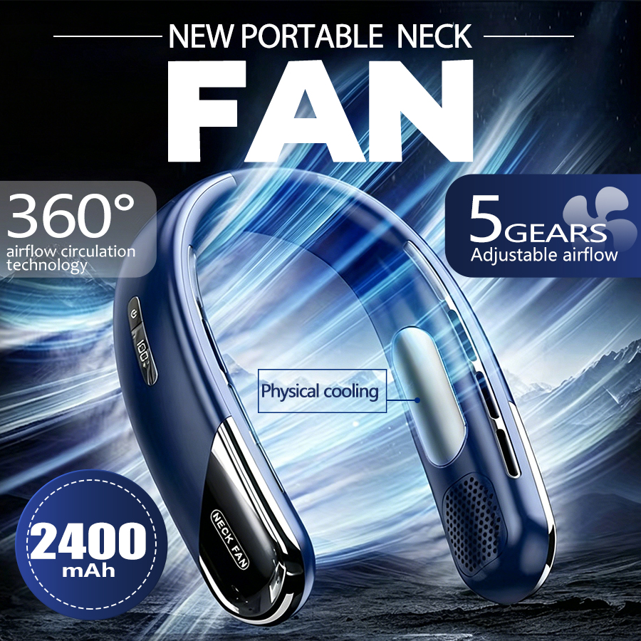 Ventilateur de cou Portable 1 pièce, climatiseur Portable avec écran d'affichage LED, 360 °   Vent environnant, 2400 mAh, 5 vitesses, faible bruit