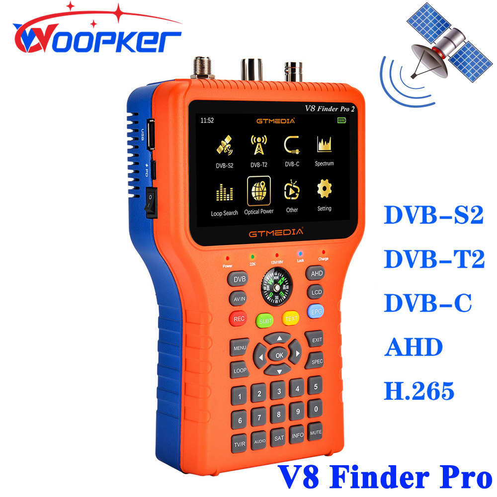 Woopker V8 Finder Pro 2 DVB-S2 DVB-T2 DVB-C Freesat 1080P HD AHD H.265 Medidor de buscador de satélite sin satélite