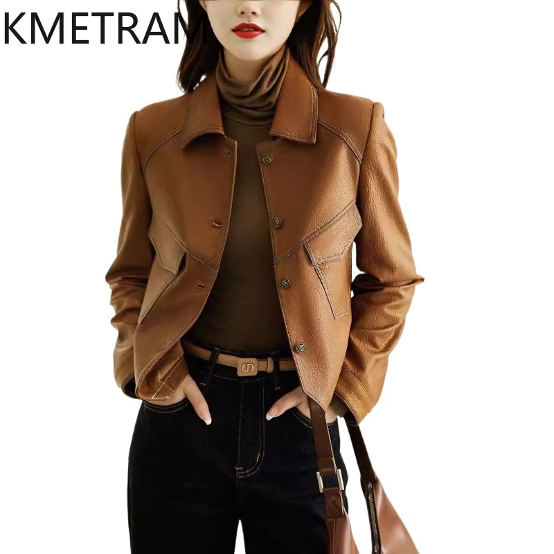 100% jaqueta de pele de carneiro natural mulher fino ajuste curto jaquetas de couro genuíno feminino novo em outerwears outono roupas 2025 chaquetas