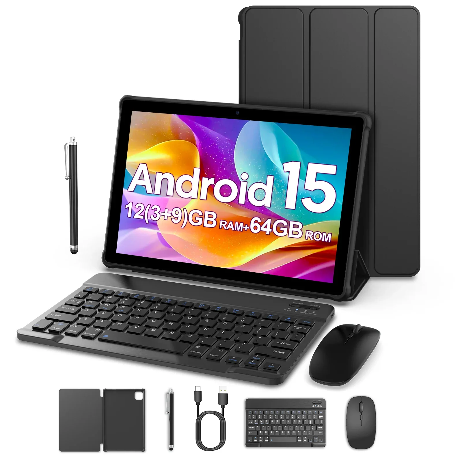 Versão global mais recente tablet Android 15, tablet de 10 polegadas, processador Quad-core, resolução 1280 * 800, RAM de 12 (3 + 9), armazenamento de 64 GB