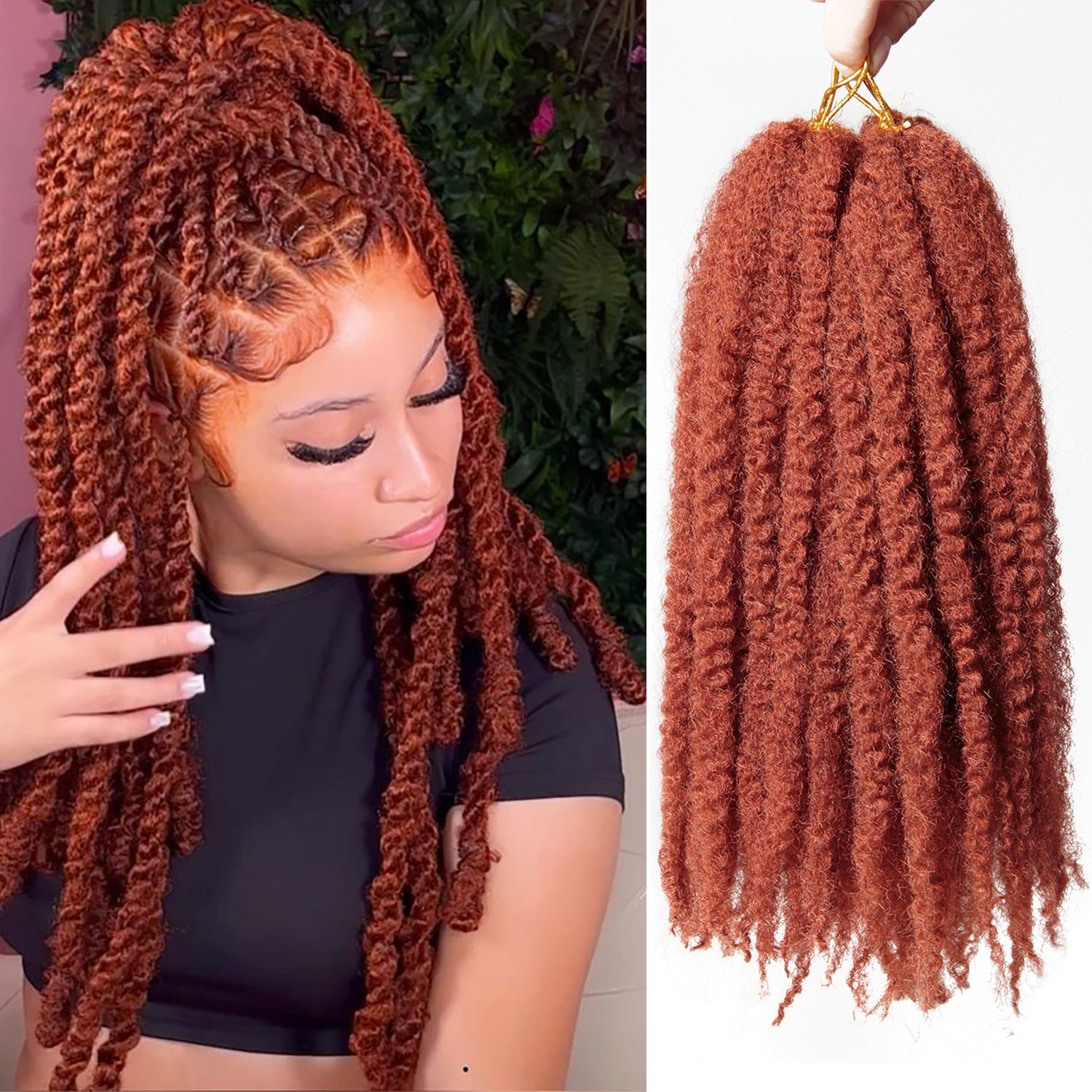 Extensiones de Cabello Sintético Afro Kinky Curly Marley, Trenzas Rizadas Jumbo para Mujeres Africanas, 8 Mechones