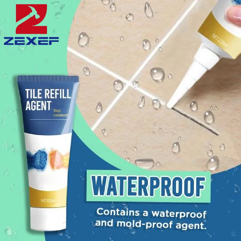ZEXEF 20/120 ml wasserdichter und schimmelresistenter Klebstoff, Fliesendichtung, Risse, Bodenmörtel, Silikonstift, Reparatur, Badezimmer, Pool, Keramik