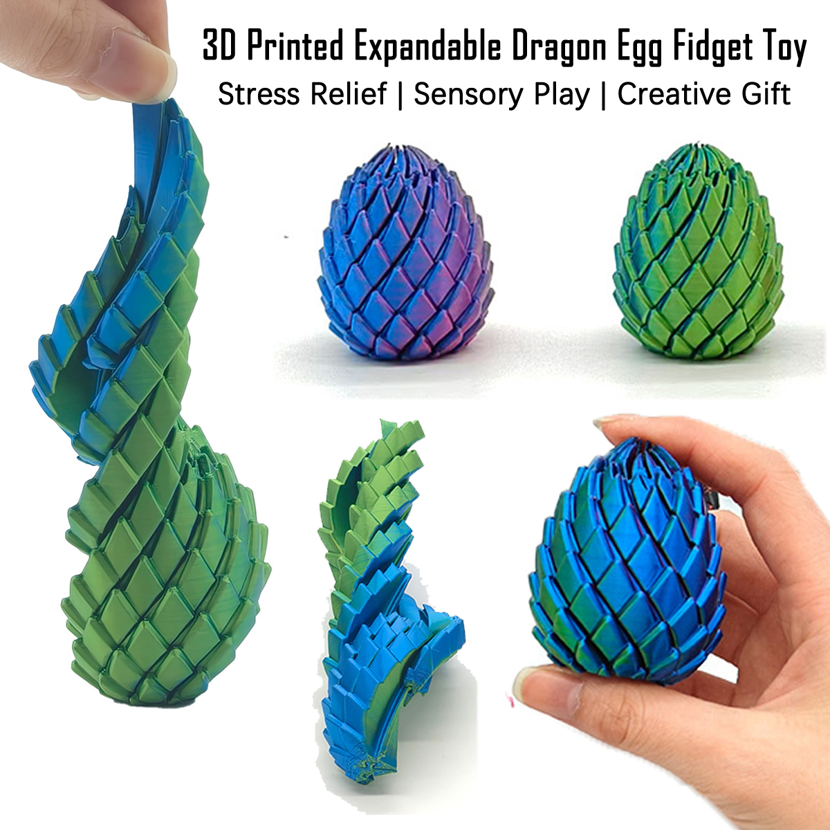 NEUES 3D-Gedrucktes Spiralförmiges Drachenei Mini Anti-Stress-Spielzeug Erweiterbares Sensorisches Stressabbau-Dekompressionsspielzeug Schreibtisch-Deko