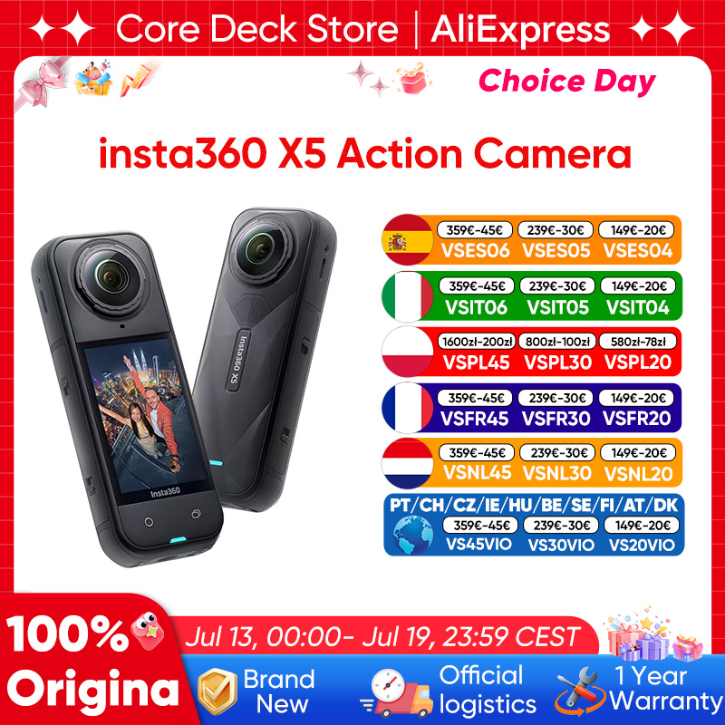 Câmera de Ação à Prova d'Água Insta360 X5 8K 360 °   Vídeo HDR Aprimorado com Lentes Substituíveis para Baixa Luminosidade, Bateria de 3 Horas e Chip Triplo de IA