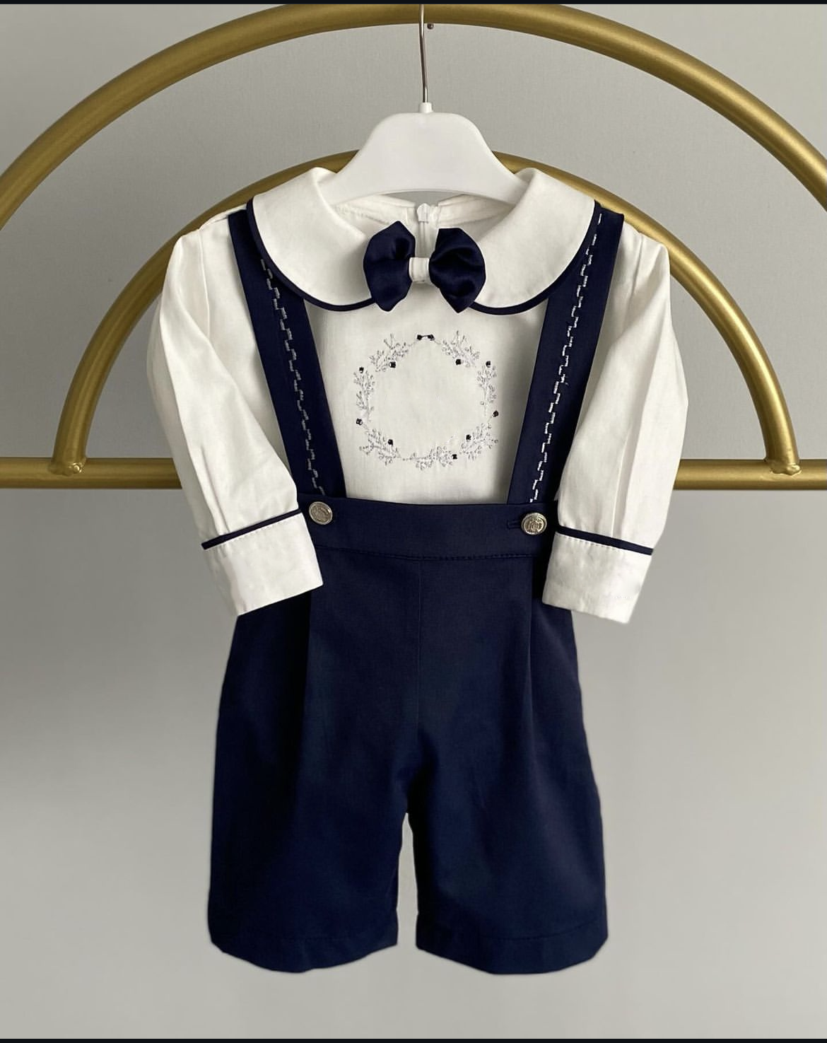 Baby Boy Set Herfst Winter Marineblauw Fluwelen Bloem Borduren Vintage Pak voor Eid Causaal Feest Verjaardag C112