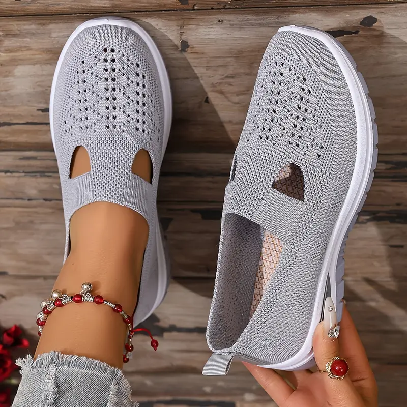 Damen-Freizeitsportschuhe, einfarbige, atmungsaktive Sportschuhe mit weicher Sohle, leichte Wanderschuhe, niedrig geschnittene, gestrickte Freizeitschuhe.