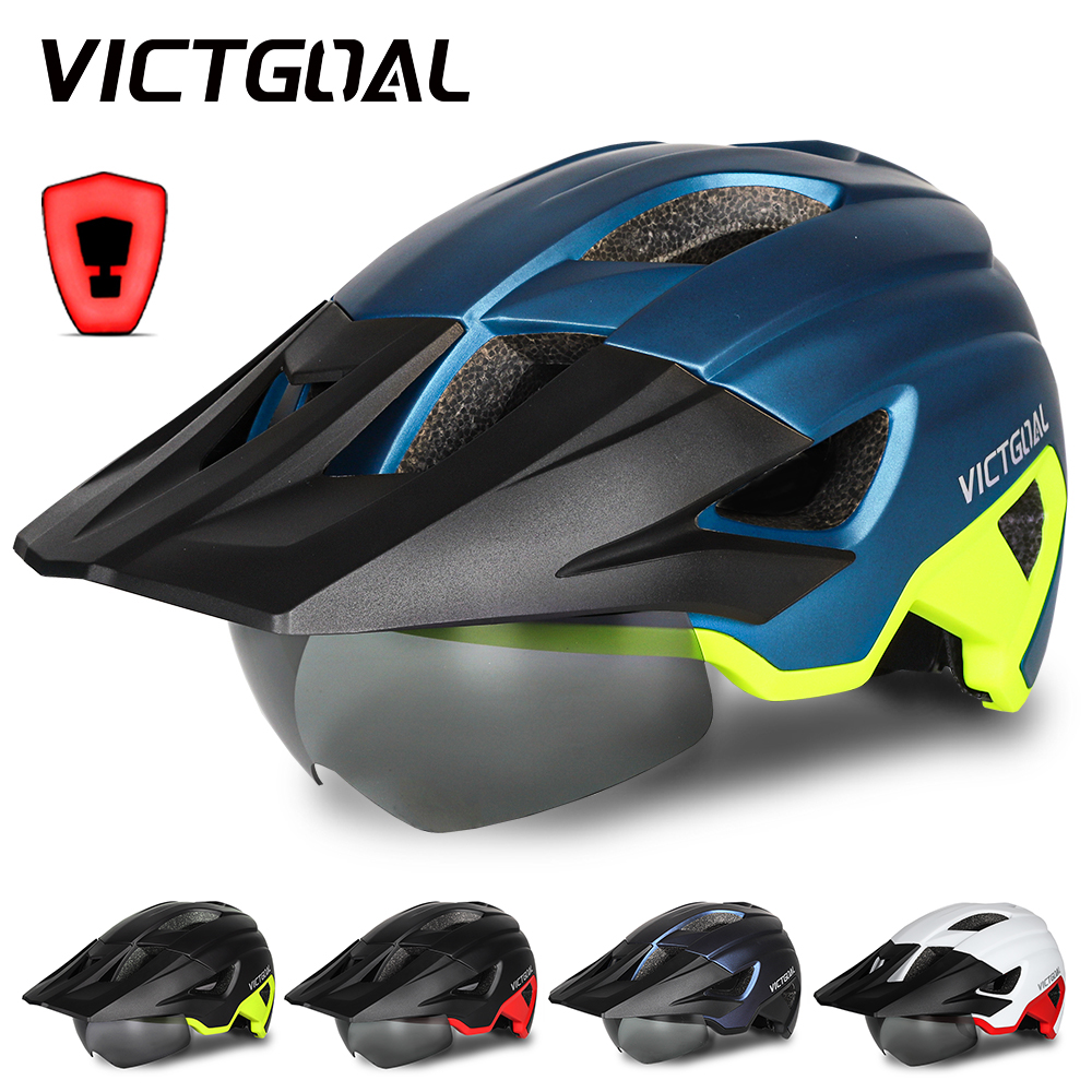 VICTGOAL Cycling Helmet Lightweight Integrated MTB Road Bike Helmets for Men Bicycle Goggles Helmet USB Led Light Safety Cap