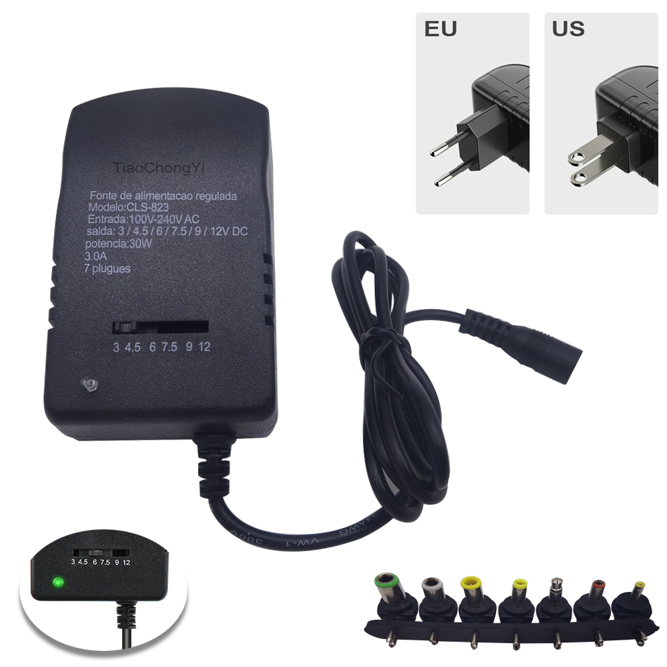 30w 3a einstellbares Adapter Netzteil Ladegerät Multi Spannung Wechselstrom 220V bis Gleichstrom 3V 4,5 V 6V 9V 12V eu us Konverter Adapterst ecker 7
