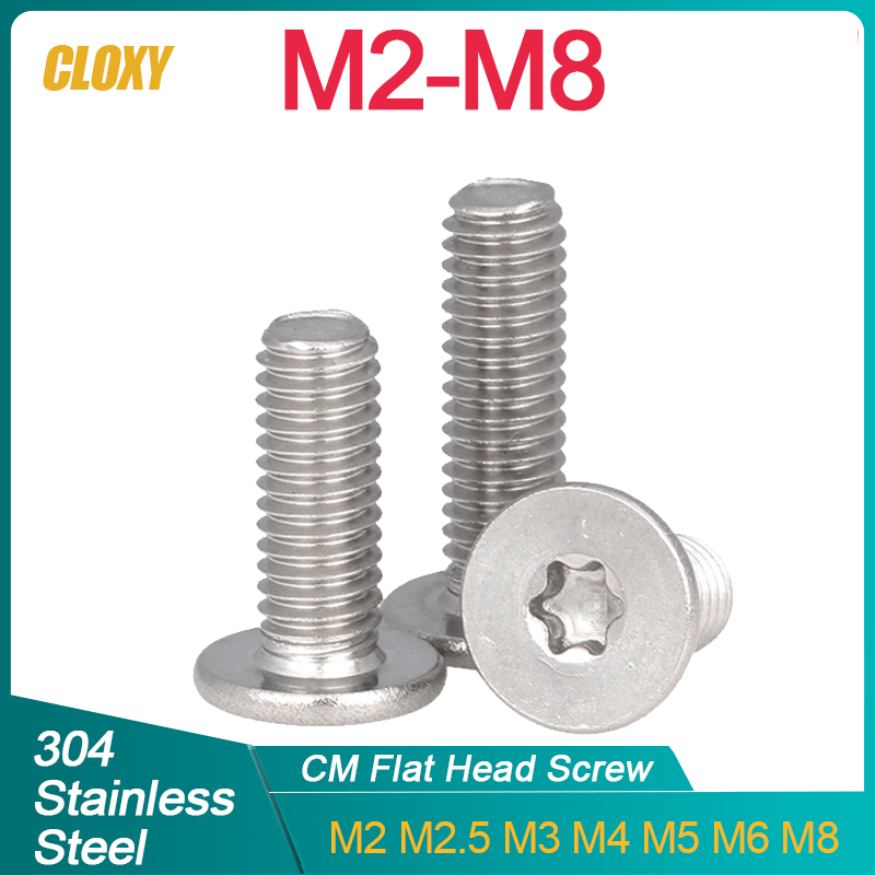 10-100 peças 304 aço inoxidável m2 m2.5 m3 m4 m5 m6 m8 cm seis lóbulos torx ultra fino super baixo parafuso de cabeça de wafer plano