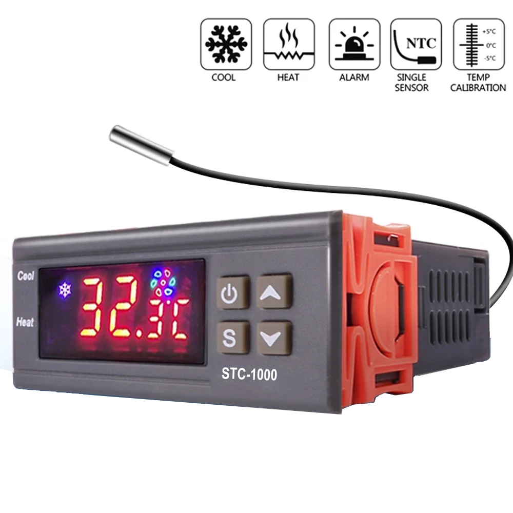 Cyfrowy regulator temperatury LED, termostat, termoregulator, przekaźnik inkubatora, ogrzewanie i chłodzenie 12 V 24 V 220 V STC-1000