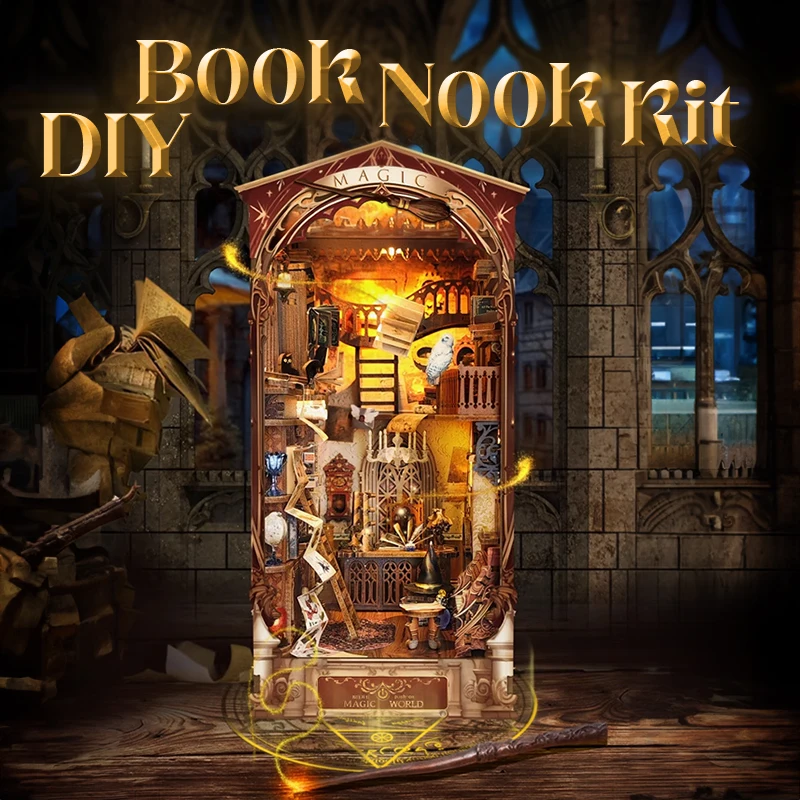 DIY Book Nook Kit With Touch Light Create A Miniature Firefly Forest House On Wooden Bookshelf Handmade Crafts Gift For Adults