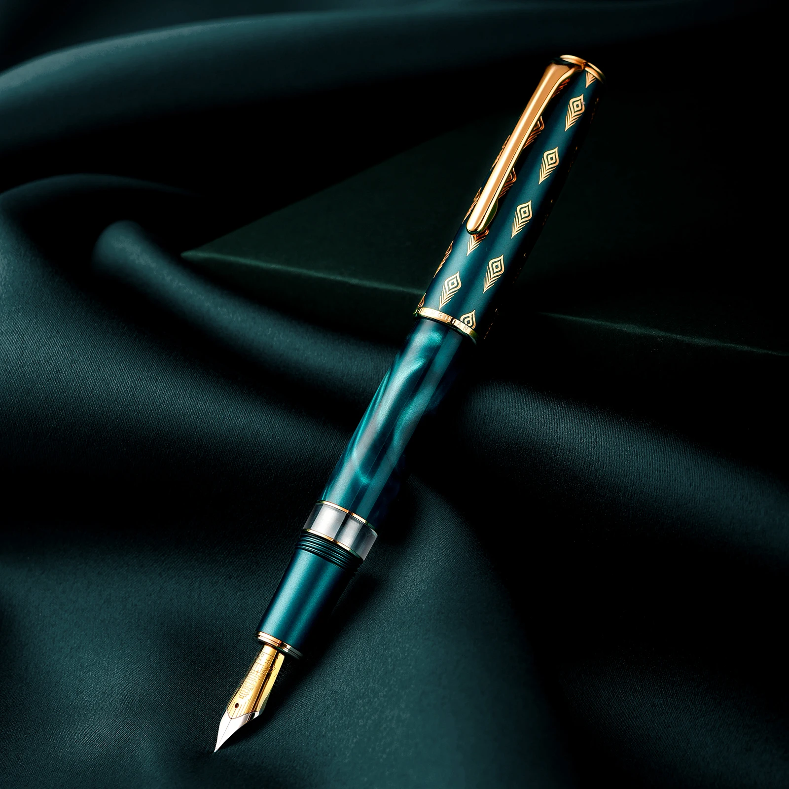 Hongdian N7 stylo plume à Piston en résine beau capuchon de Totem paon EF/F/M/longue lame plume vert gris stylo de bureau d'écriture lisse