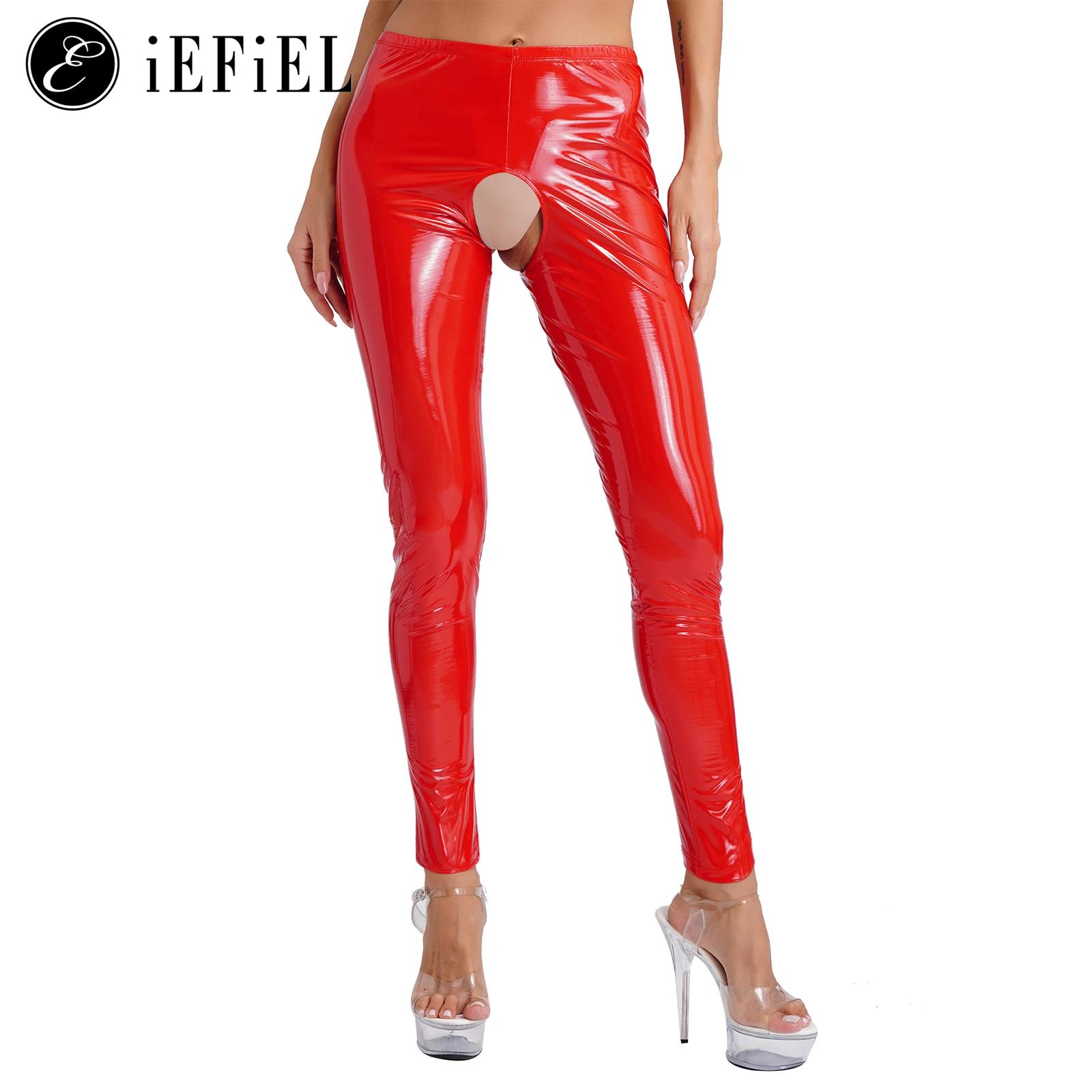 Wet-Look-Leggings für Damen, PVC-Leder, offener Schritt, Po-Leggings, hohe Taille, ouvert, Strumpfhosen, Hosen, sexy, dehnbare Hose, Clubwear