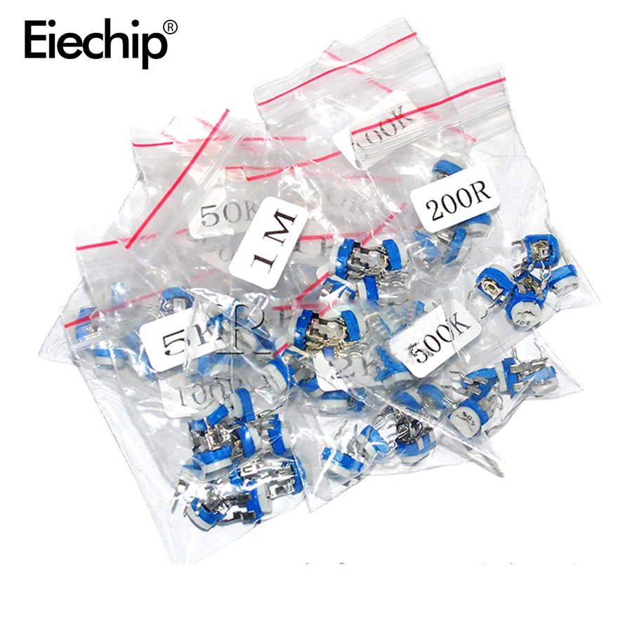 RM065 Potentiometer Einstellbarer Widerstand 100/200/500/1K/2K/5K/10K/20K/50K/100K/200K/500K/1M Potentiometer-Kit 13Typ*5Stk=65Stk