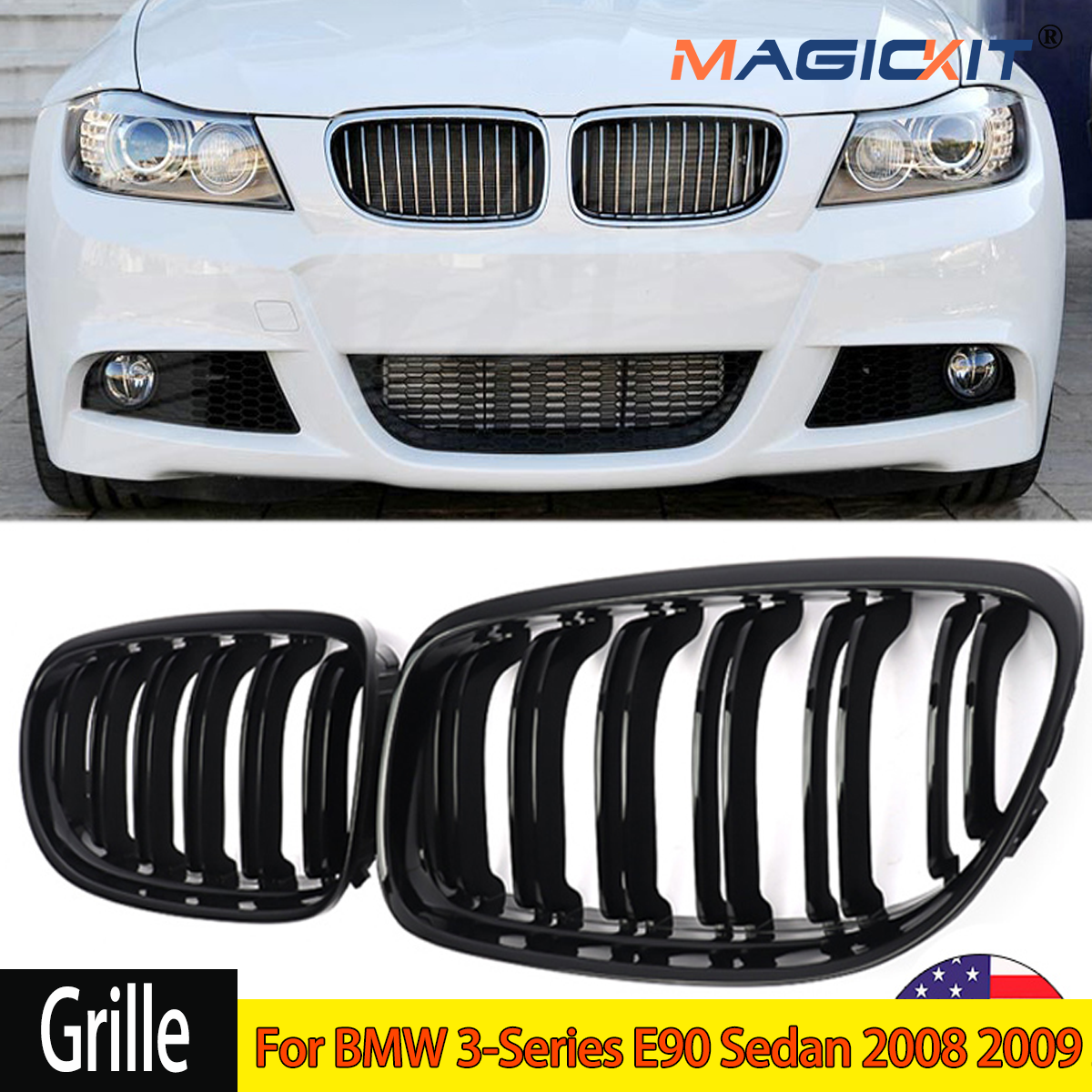 Calandre de Voiture Noire Brillante, Pièce de Rechange pour BMW Série 3 E90, Sedan 2008, 2009, 2010, 2011