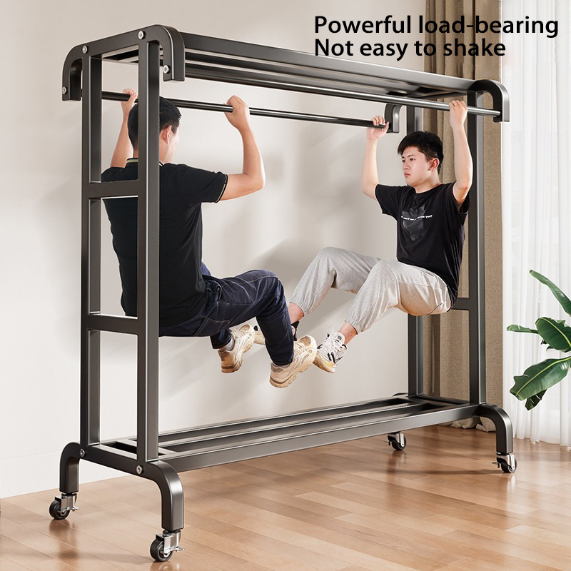 Perchero móvil con ruedas universales, colgador de ropa Simple de doble cubierta multifuncional, armario de dormitorio de pie