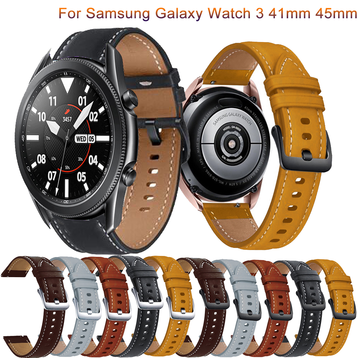 Novo couro genuíno pulseiras de relógio para samsung galaxy watch3 41 45mm substituição banda para galaxy assista 46mm pulseira de pulso acessórios
