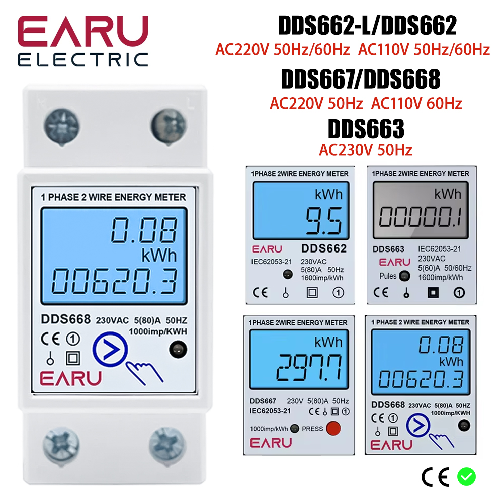 Einphasiger LCD-Digital-Energiezähler, Reset, Null kWh, Spannung, Strom, Stromverbrauch, Zähler, elektrisches Wattmeter, 220 V, DIN-Schiene