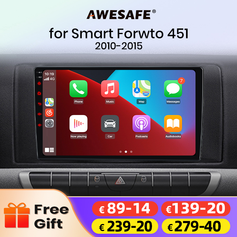 AWESAFE คาร์เพลย์ไร้สายแอนดรอยด์ออโต้รถวิทยุสเตอริโอสำหรับเมอร์เซเดส-เบนซ์ สมาร์ท ฟอร์ทู 2011 2012 2013 2014 2015 ระบบอัจฉริยะในรถยนต์ BT FM RDS Plug & Play SWC UK จัดส่ง
