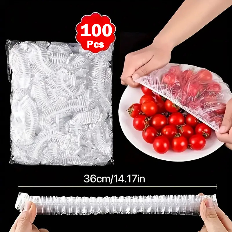 100 Bolsas Desechables para Conservar Alimentos, Fundas Elásticas para Alimentos, Bolsas de Película Elástica para Conservar Frutas, Bolsas de Embalaje para Conservar Alimentos Frescos en la Cocina
