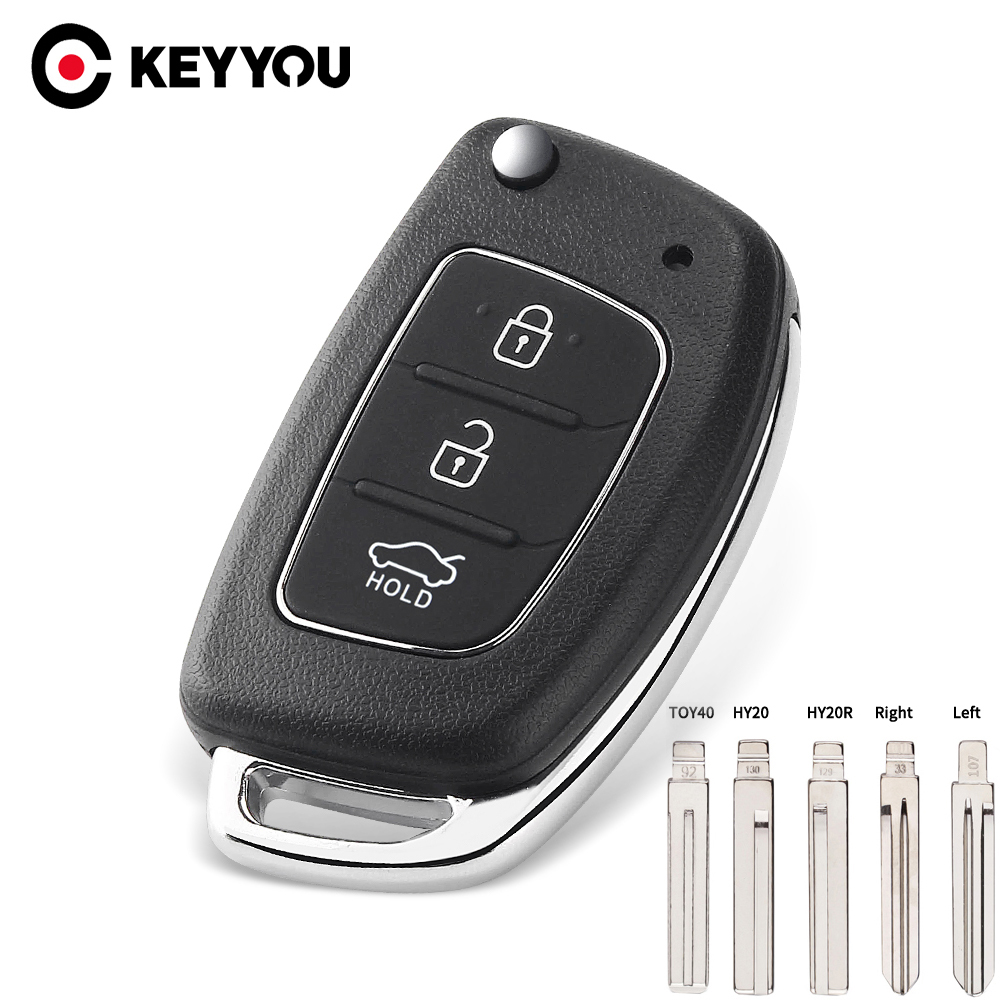 KEYYOU Flip Remote Car Key Shell Case For Hyundai Solaris ix35 ix45 ELANTRA Santa Fe HB20 Verna HY15/HY20/TOY40 Blade 3 Buttons