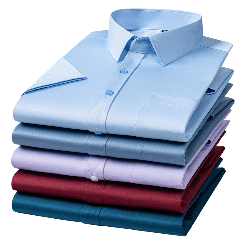 Camisas masculinas anti-rugas, camisas de manga curta para homens, slim fit, blusa de negócios sociais, bolso, camisa branca 6xl 7xl
