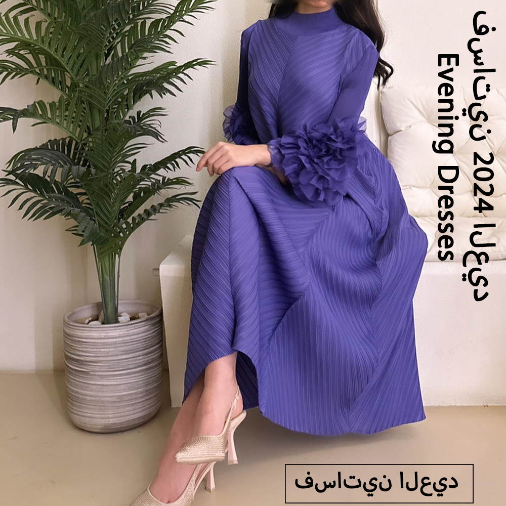 ANLAN-Vestidos plisados formales para mujer, manga de pétalo de malla, vestidos largos de fiesta de noche sólidos, 6YA729, gran oferta, verano, 2024