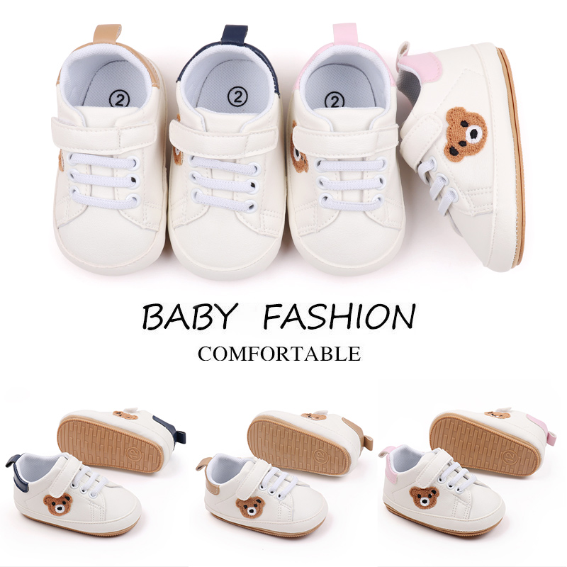 Sapatos de bebê bonito urso tênis primavera e outono estilo alta qualidade pu e sola tpr antiderrapante 0-9-18 meses criança andando bmb3134