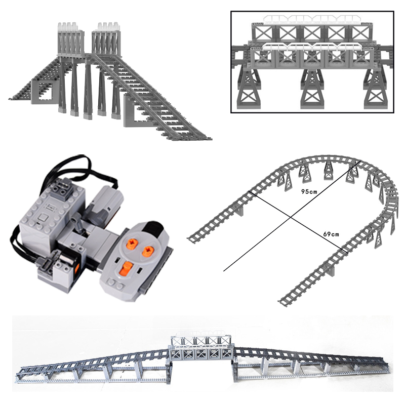 MOC-Juego de modelos de entrada de salida de túnel de tren, contenedor de tren urbano, Kits de tanque de aceite, semáforos de pista ferroviaria de montaña, bloque Leduo