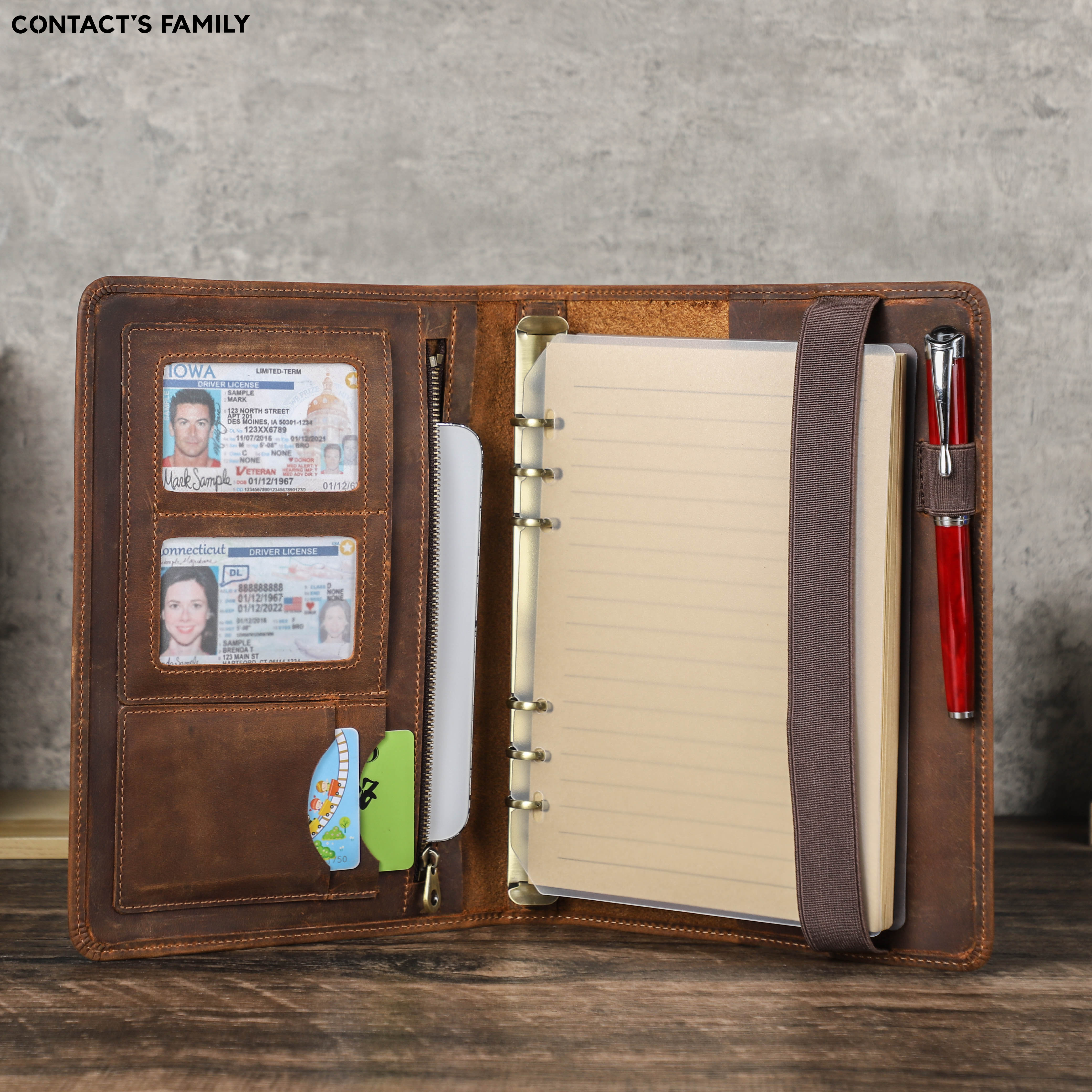 Cuaderno A5 de negocios Retro de lujo, cartera con cubierta de cuero con carpeta de 6 anillas, bolígrafo de papel, Mini soporte para Ipad, estuche de viaje con ranuras para tarjetas