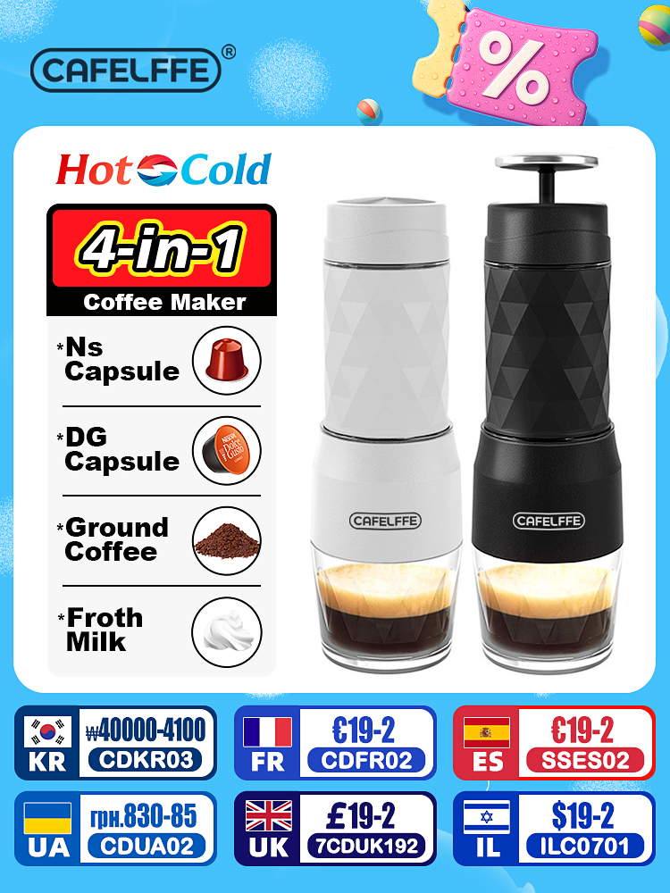 Cafelffe-ポータブル手動エスプレッソメーカー、温水および冷水コーヒーマシン、カプセルと地面、ハンドプレス、ハイキングと旅行、3 in 1