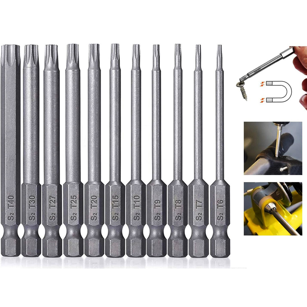 Set obeng keamanan Torx 11 buah, Set Obeng keamanan magnetik S2 baja 50/100mm bintang untuk T6-T40 vakum hiu