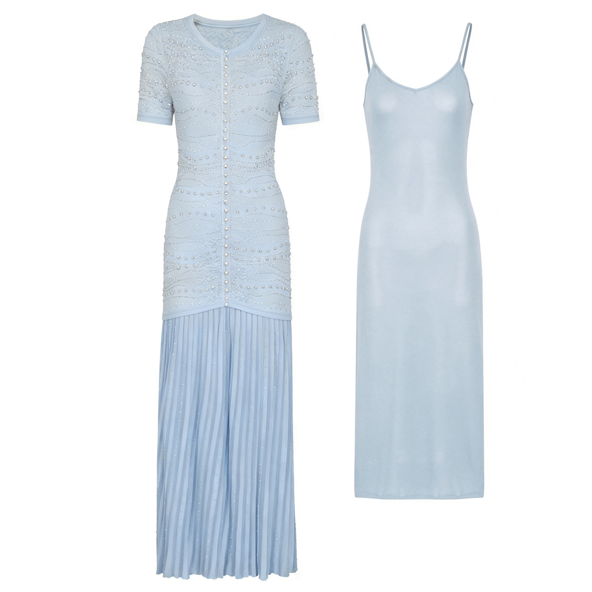 26151 Dames 2-delige gebreide maxi jurk set met kralen, korte mouwen, uitgeholde lange jurk met cami slip voor feestjes en avonden, vestidos