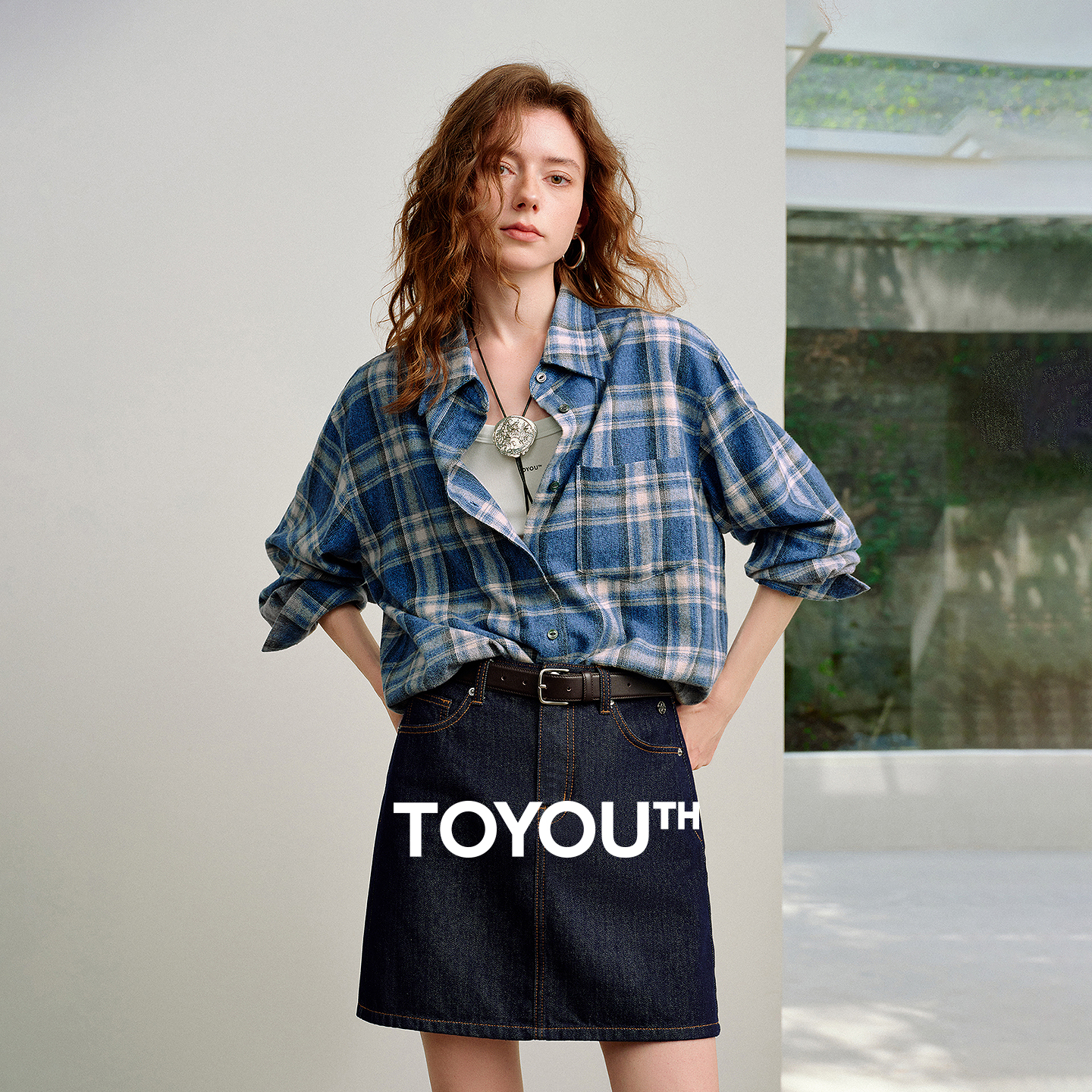 TOYOUTH – chemises brossées pour femmes, chemisiers amples mi-longs dégradés à carreaux bleu-blanc, nouvelle collection printemps 2026