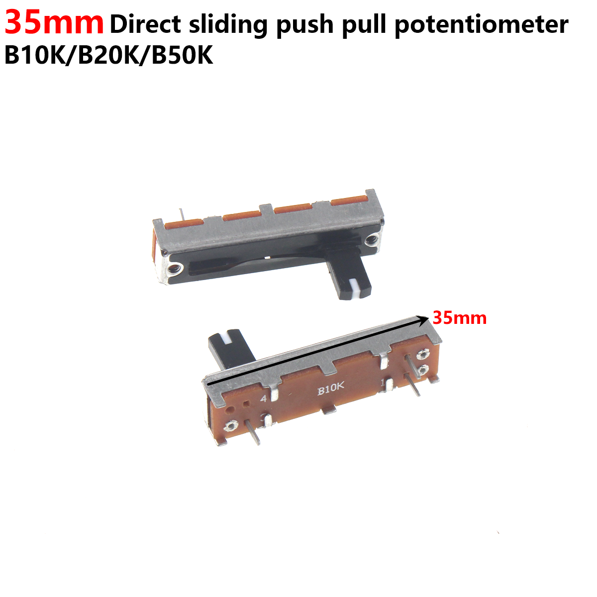 5 uds 3,5 cm B10K B50K B20K B200K K200K longitud del eje 10mm mono 35mm mezclador potenciómetro deslizante atenuador A15K B85K