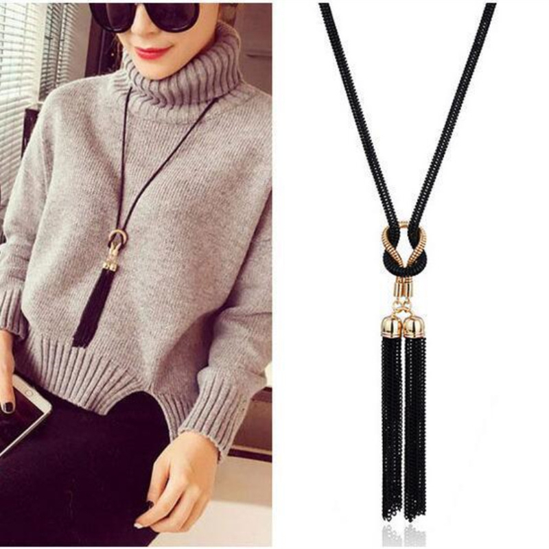 Recién llegado, Collar con colgante para mujer, Collar largo con borlas para suéter de invierno, Collar de cadena para mujer, Collares, Collar de ventas al por mayor