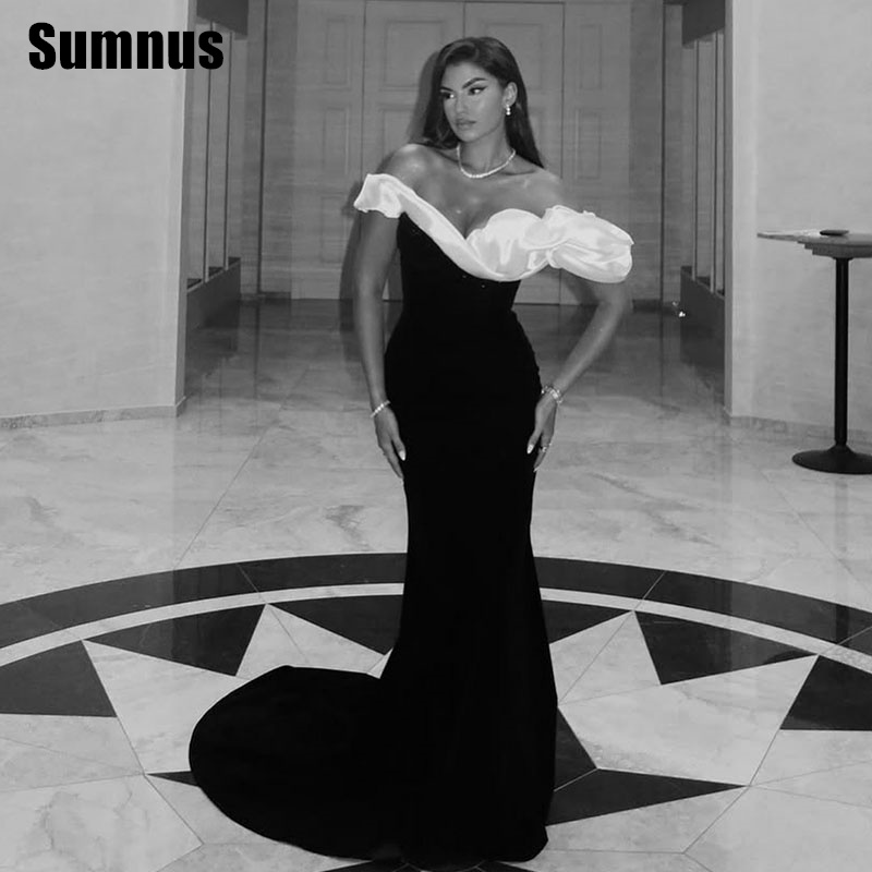 Sumnus Elegant Black/White Mermaid Prom Dress Off The Shoulder Formal Occasion Gowns Women فساتين سهرة Customized