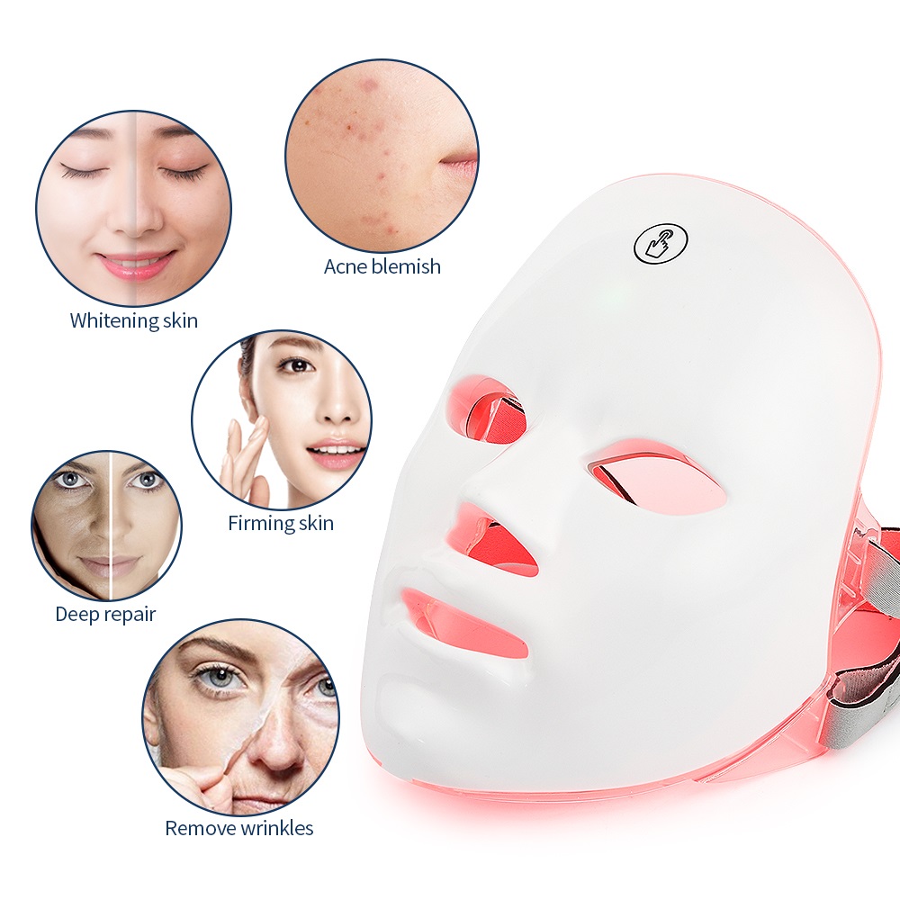 Mascarilla Facial LED de fotones de 7 colores, terapia de luz roja, antienvejecimiento, mascarilla de belleza para cara y cuello, tratamiento de relajación, cuidado de la piel antiarrugas