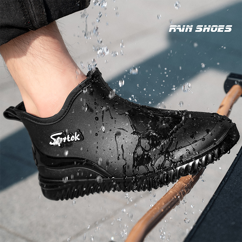 แฟชั่นผู้ใหญ่รองเท้าฝนสั้นกันน้ําข้อเท้ารองเท้า Anti-SLIP ยางทนทานรองเท้าสําหรับผู้ชายผู้หญิงเหมาะสําหรับ Rainy Day