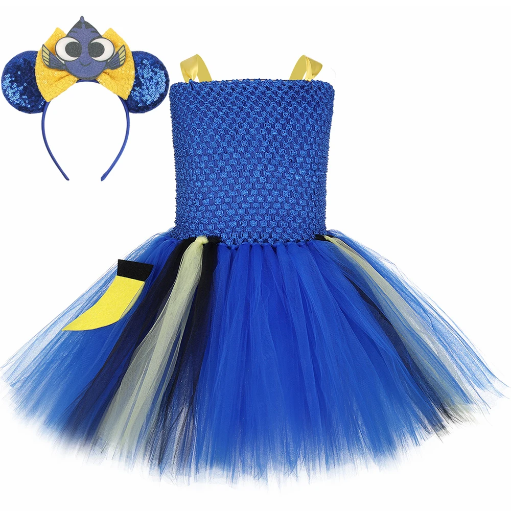Vestido tutú de pez payaso Nemo Dory, disfraz para fiesta de cumpleaños para niñas, vestidos de tul, vestido de pez azul, disfraces de Halloween para niños pequeños