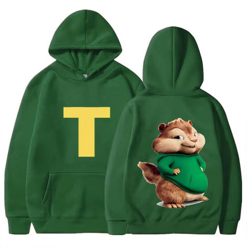 Sudadera con capucha de dibujos animados Alvin and The Chipmunks, Camisa verde, roja, azul marino, Camisa S/P, promoción de película, animación, sudaderas con capucha de manga larga