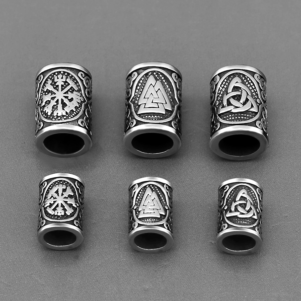 Perles de Rune Viking en acier inoxydable, 6 Mm8mm, grand trou, perles pour cheveux et barbe, Bracelet, petits accessoires de fabrication de bijoux, vente en gros