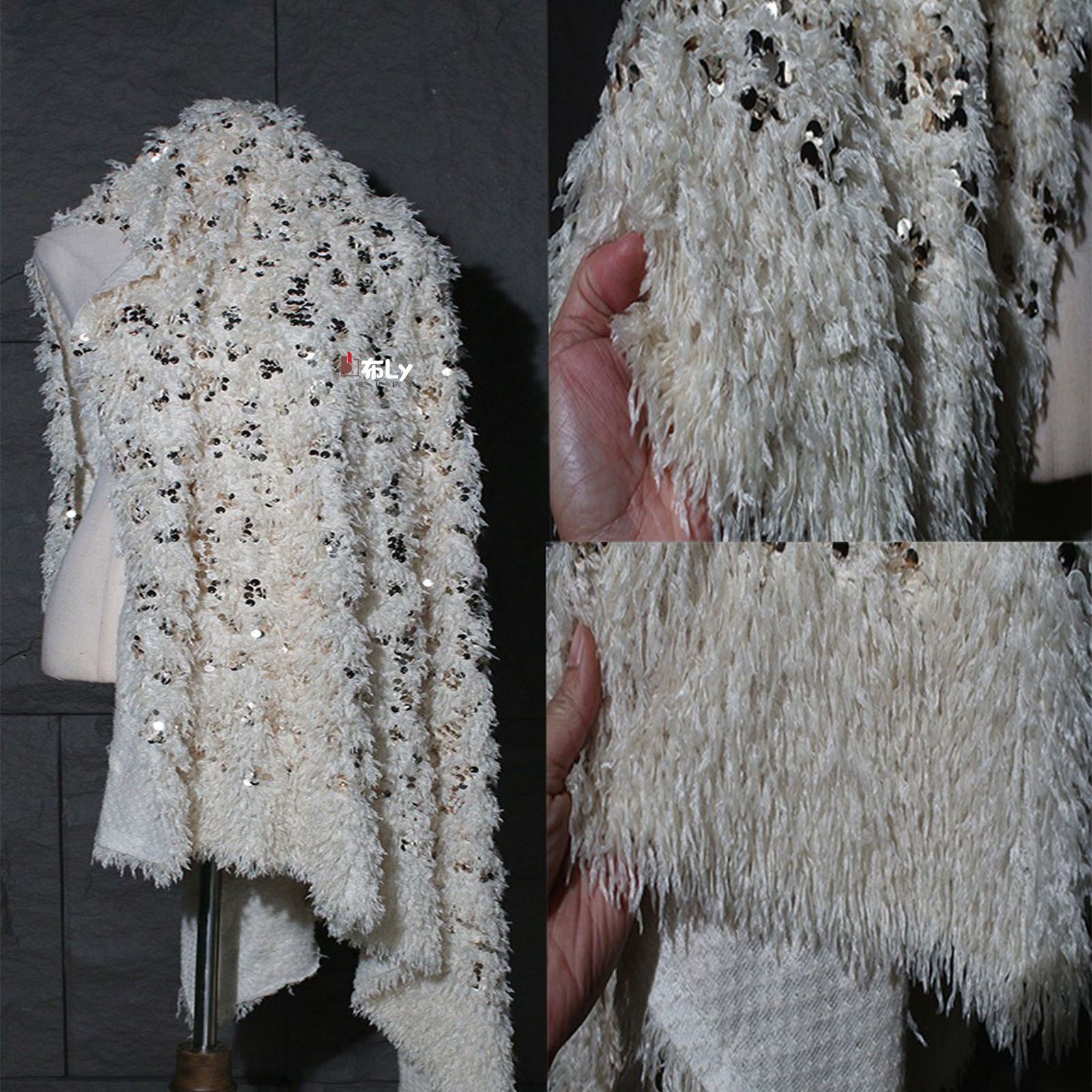 Tissu à paillettes et plumes abricot, texture luxueuse pour manteau, robe, mode, cheongsam, matériau de confection DIY pour créateurs