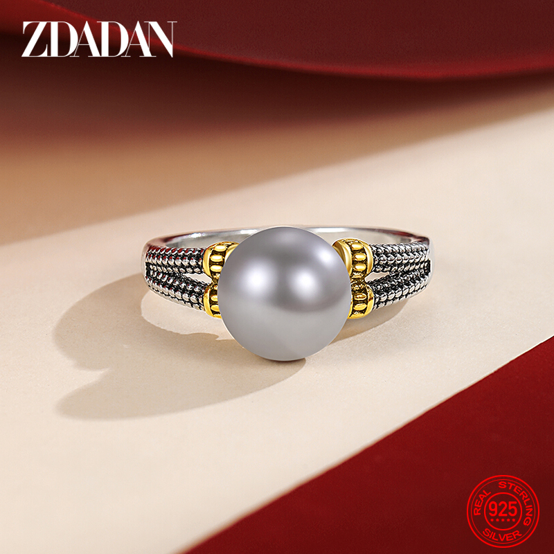 ZDADAN 925 แหวนมุกเงินสำหรับผู้หญิงเครื่องประดับงานแต่งงานขายส่ง