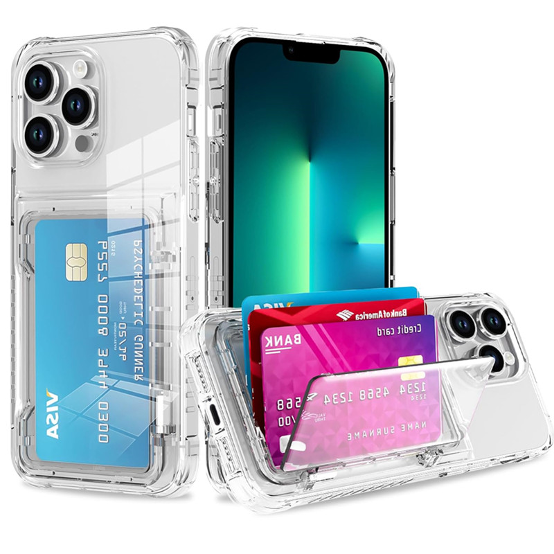 Transparant 4-creditcardhoudersleuf Schokbestendig hoesje voor iPhone 16 15 14 13 12 11 Pro Max 17 Air Plus 16E i17 Doorzichtige telefoonhoes