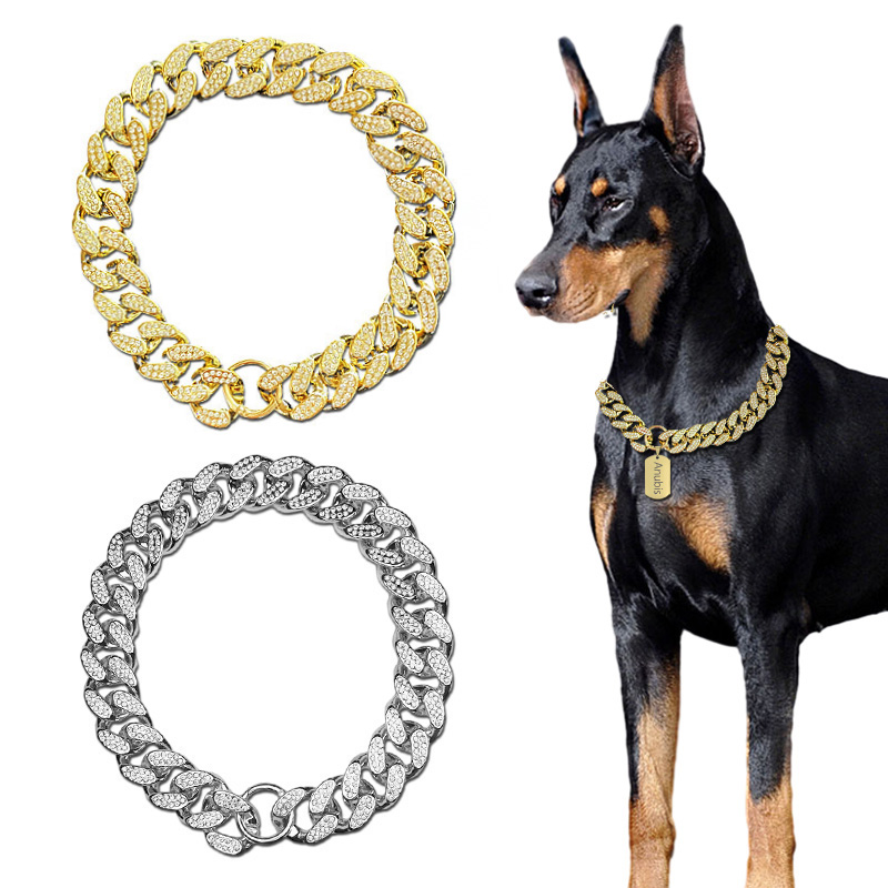 ABS Plastic Halsband Ketting Diamant Inleg Sparkle Bulldog Ketting Kattenhalsbanden Huisdieraccessoires Kleine Middelgrote Honden Gouden