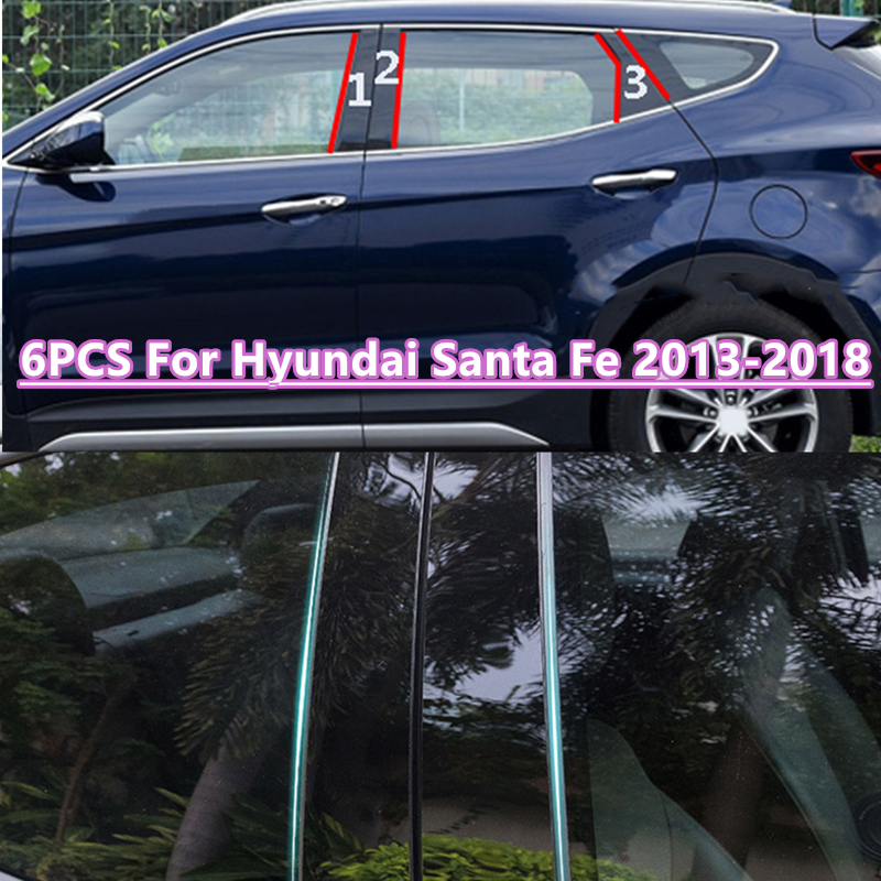 Наклейки для автомобильных дверей, окон, накладка стойки, для Hyundai, Санта-Fe, 2013-2018, 6 шт.