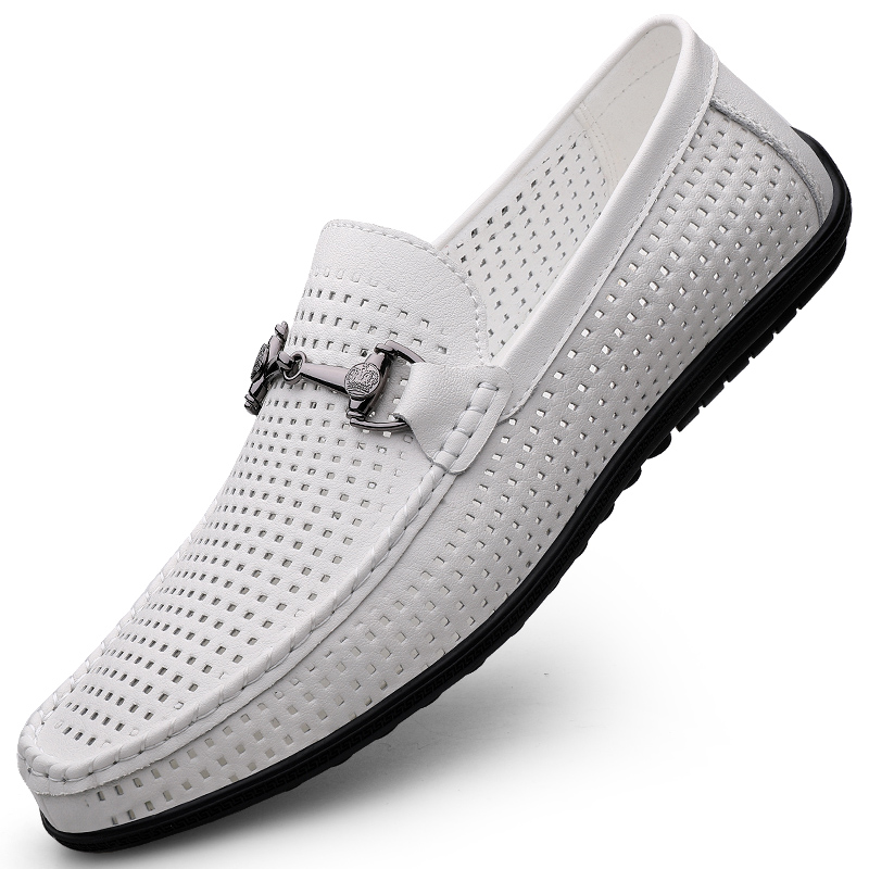Mocassini di lusso da uomo estivi Scarpe slip on in pelle Mocassini traspiranti bianchi Scarpe casual Mocasines Hombre